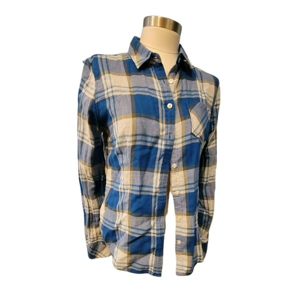 American Eagle Outfitters Shirt Button Front Blue White Plaid Womans 14 JJ1417 - Picture 1 of 7